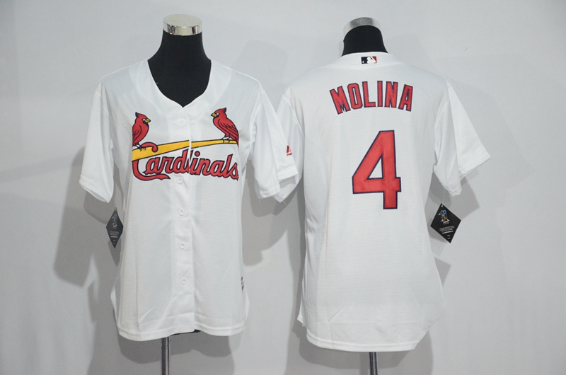 Womens 2017 MLB St. Louis Cardinals #4 Molina White Jerseys->women mlb jersey->Women Jersey